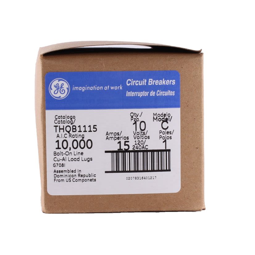GE Q-Line® THQB1115 A-Series™ II Miniature Circuit Breaker, 120/240 VAC, 15 A, 10 kA Interrupt, 1 Poles, Non-Interchangeable Trip